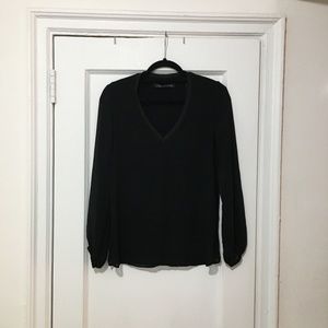 Classic long sleeve v-neck black blouse